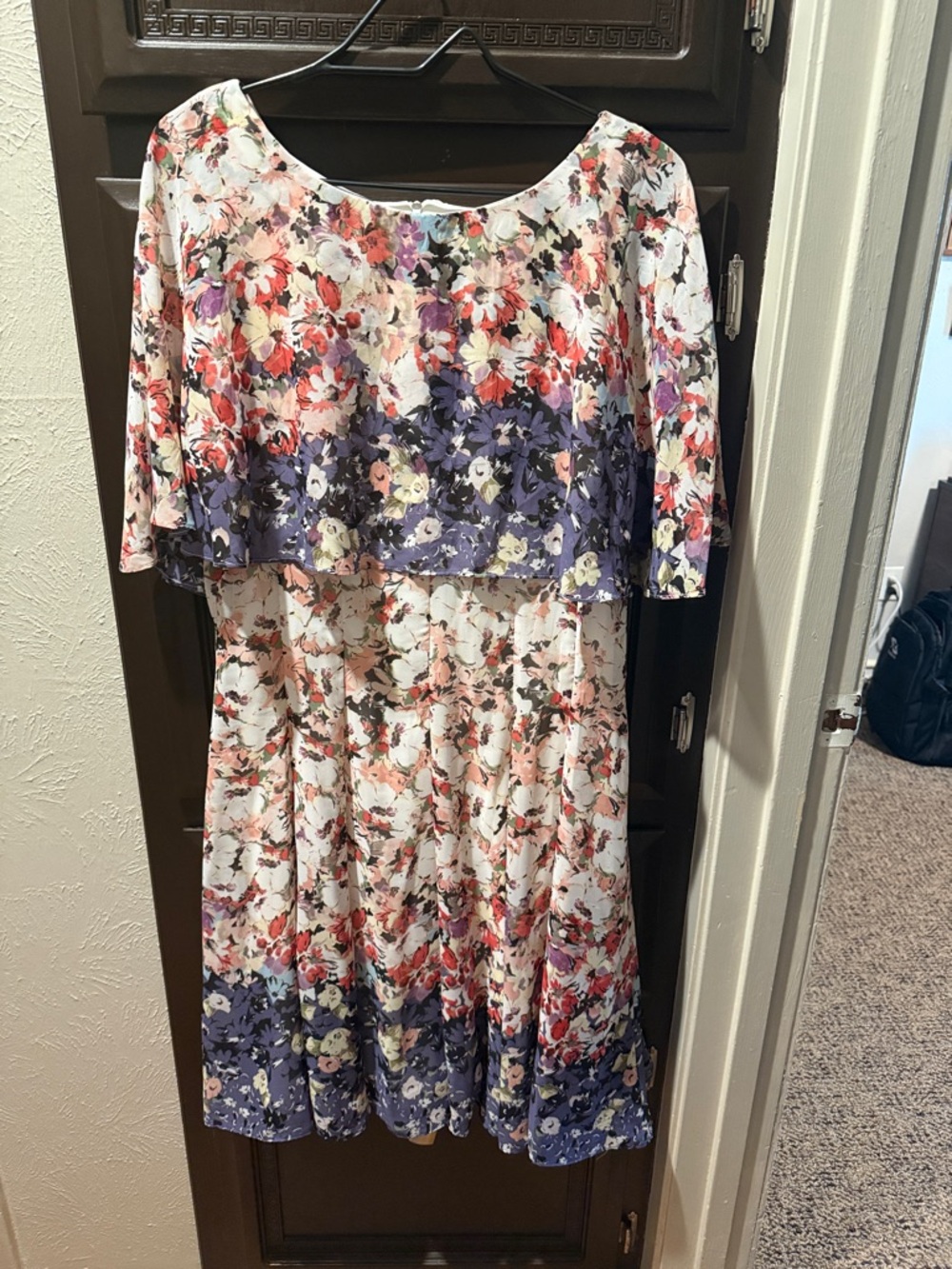 Gabby Skye Floral Midi Dress in White, Purple, Pink, Red